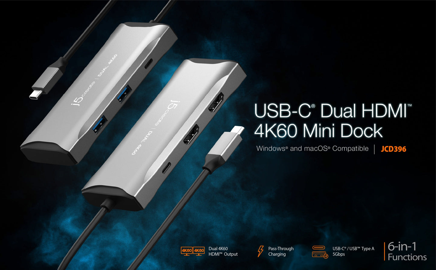 J5create USB-C Dual HDMI 4K60 Mini Dock - JCD396
