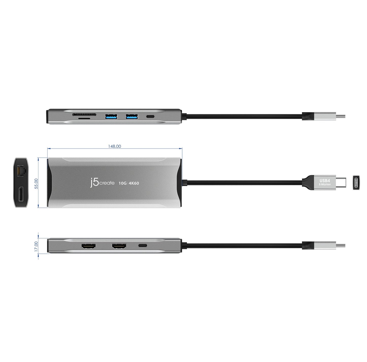 J5create 4K60 Elite USB-C Triple-Monitor 10Gbps Mini Dock - JCD397