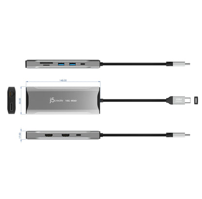 J5create 4K60 Elite USB-C Triple-Monitor 10Gbps Mini Dock - JCD397