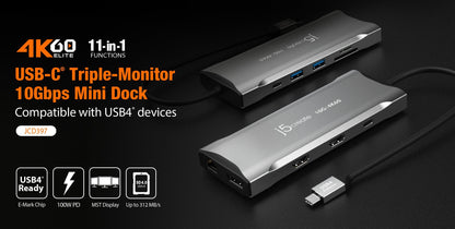 J5create 4K60 Elite USB-C Triple-Monitor 10Gbps Mini Dock - JCD397