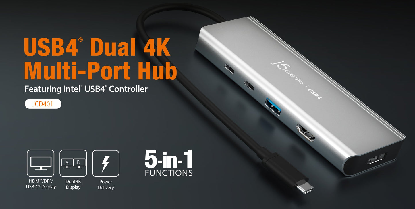 J5create USB4 Dual 4K Multi-Port Hub - JCD401