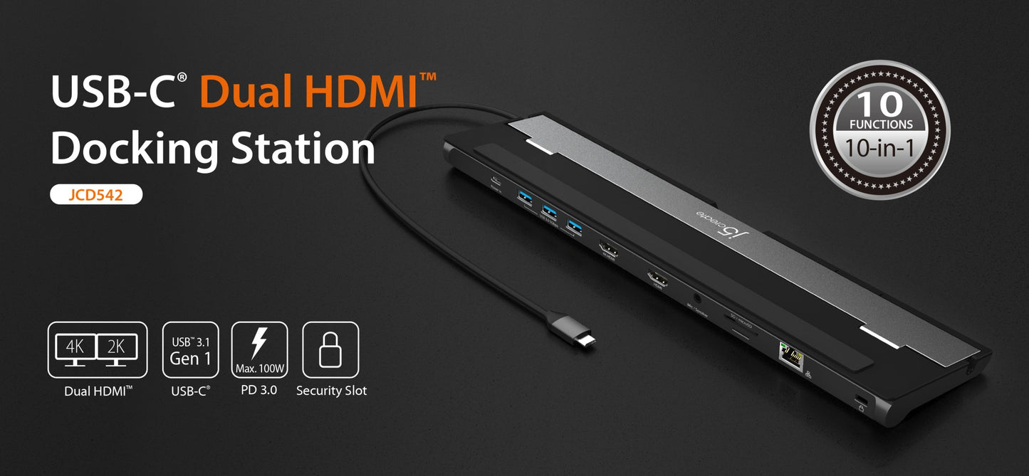 J5create USB-C Dual HDMI Docking Station - JCD542