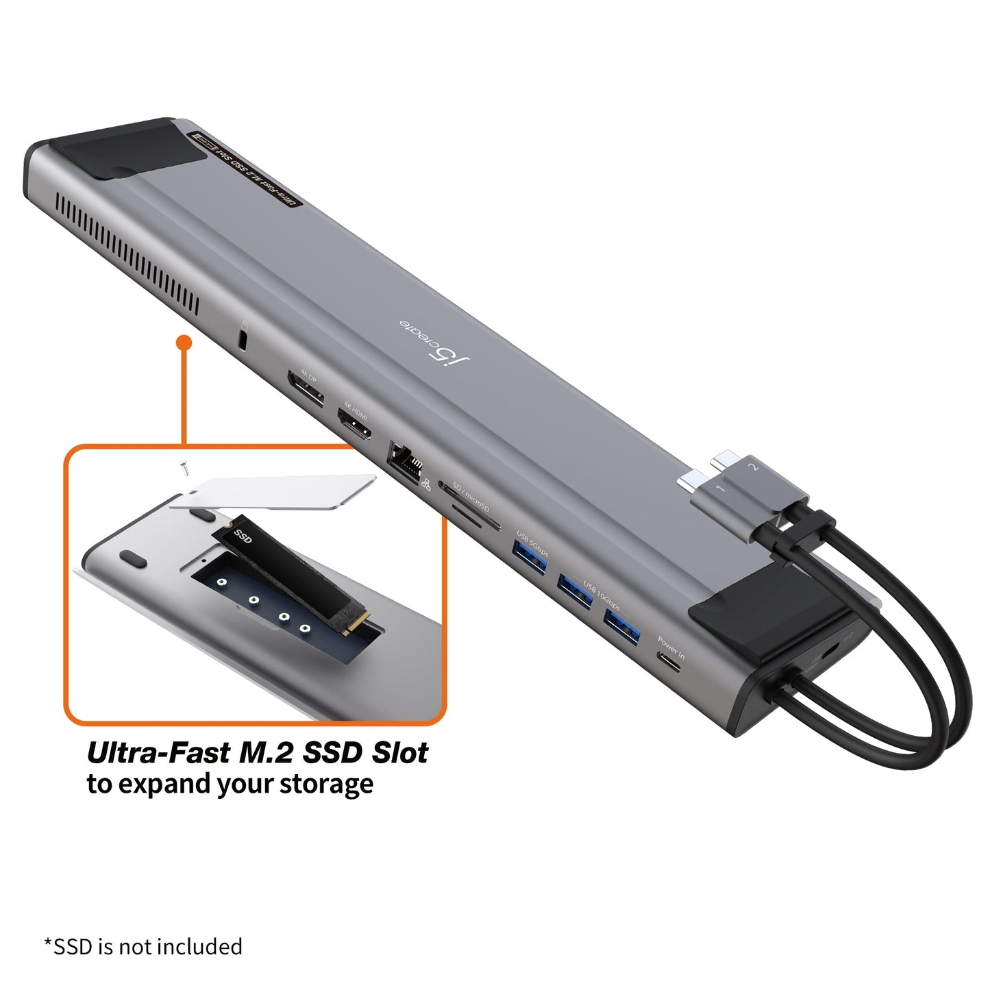 J5create USB-C Dual 4K Display Docking Station with an M.2 SSD Slot - JCD551