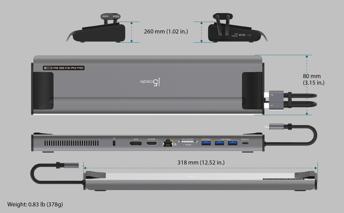 J5create USB-C Dual 4K Display Docking Station with an M.2 SSD Slot - JCD551