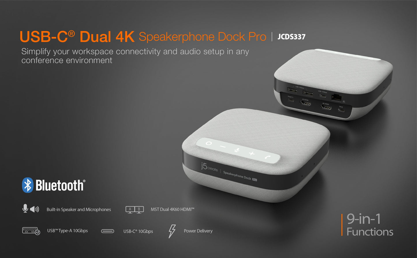 J5create USB-C Dual 4K Speakerphone Dock Pro - JCDS337