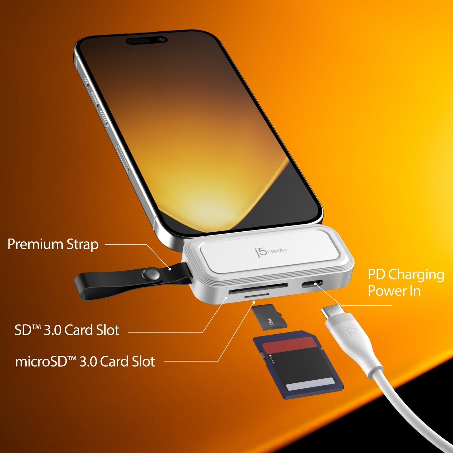 J5create USB-C to SD /microSD Adapter for Smartphones - JCHSD34W