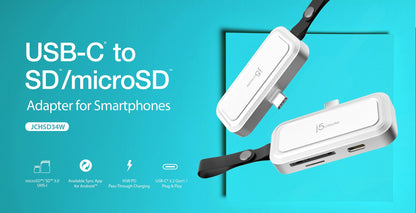 J5create USB-C to SD /microSD Adapter for Smartphones - JCHSD34W