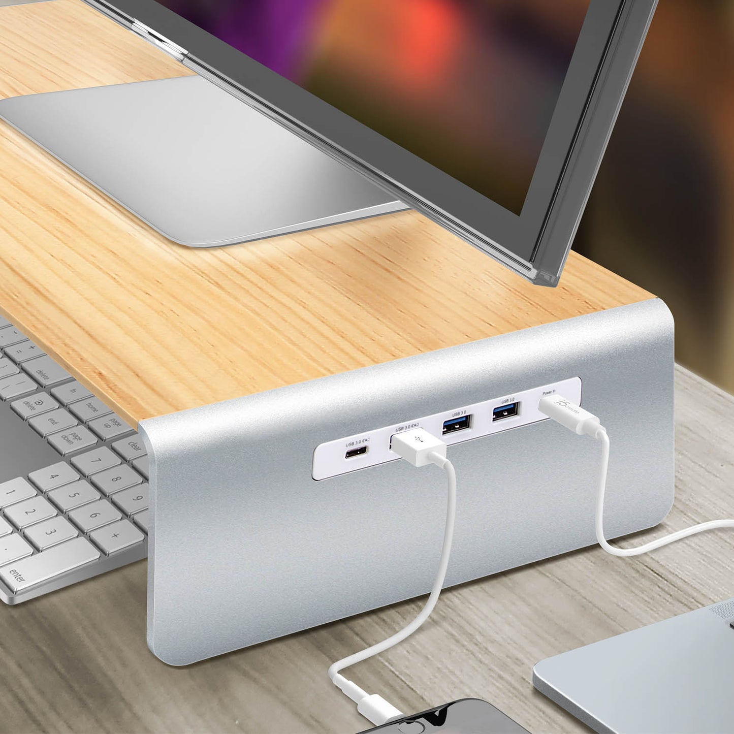 J5create Multi-Function Monitor Stand USB Type-C, 4K HDMI & 6-Port USB HUB with Power Delivery - JCT425