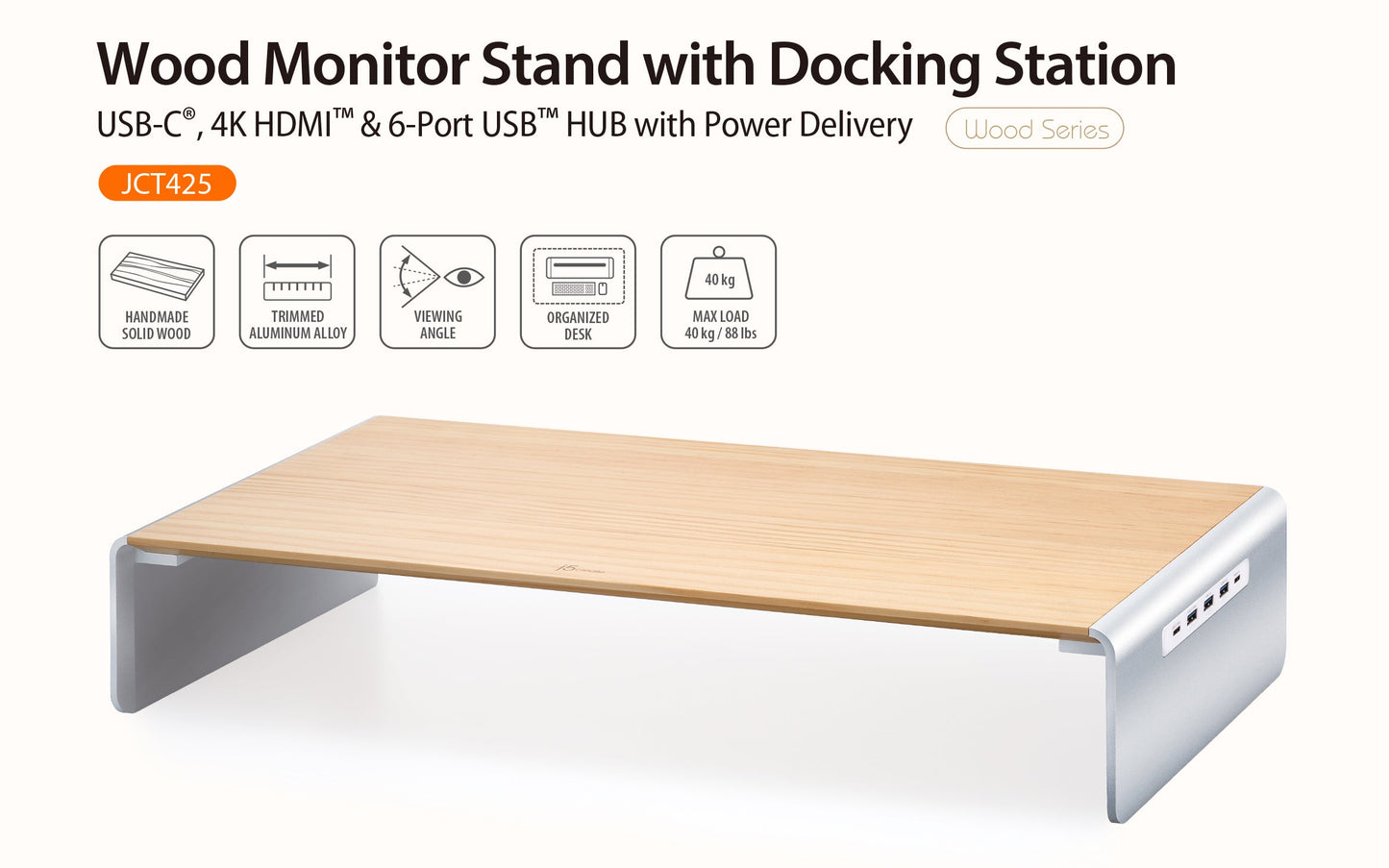 J5create Multi-Function Monitor Stand USB Type-C, 4K HDMI & 6-Port USB HUB with Power Delivery - JCT425
