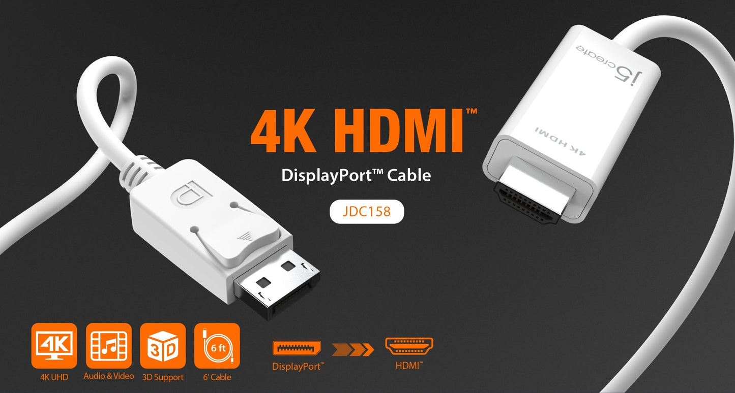J5create 4K HDMI DisplayPort Cable - JDC158