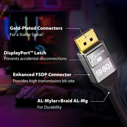 J5create VESA Certified 16K DisplayPort 2.1 80Gbps Cable - JDC44L16