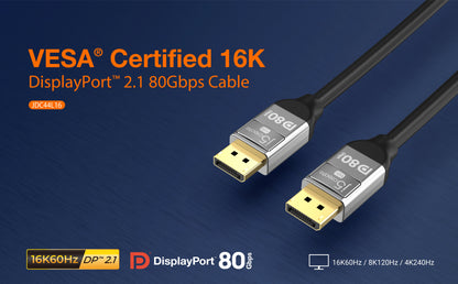 J5create VESA Certified 16K DisplayPort 2.1 80Gbps Cable - JDC44L16