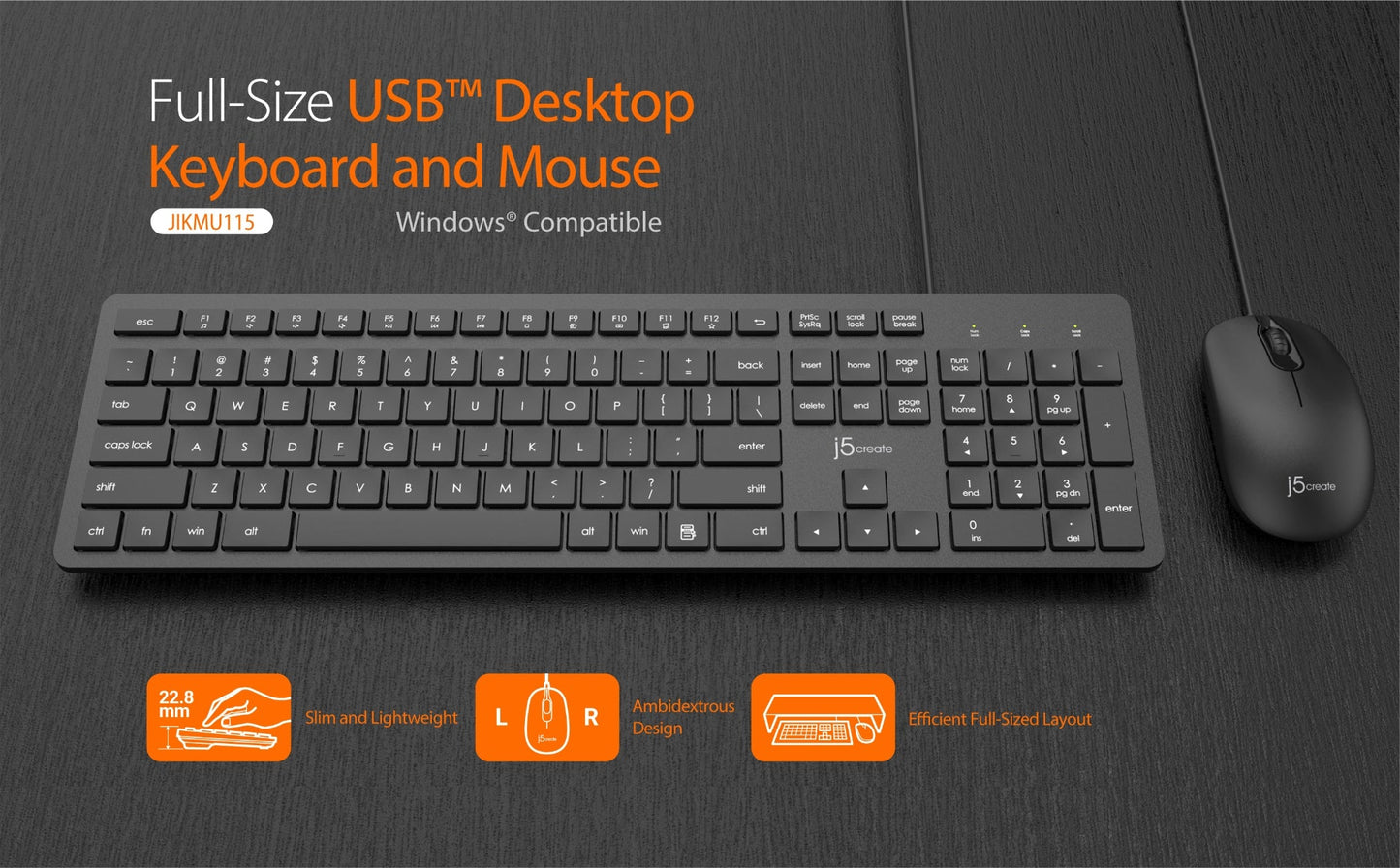 J5create Full-Size Desktop Keyboard and Mouse (Combo) - JIKMU115