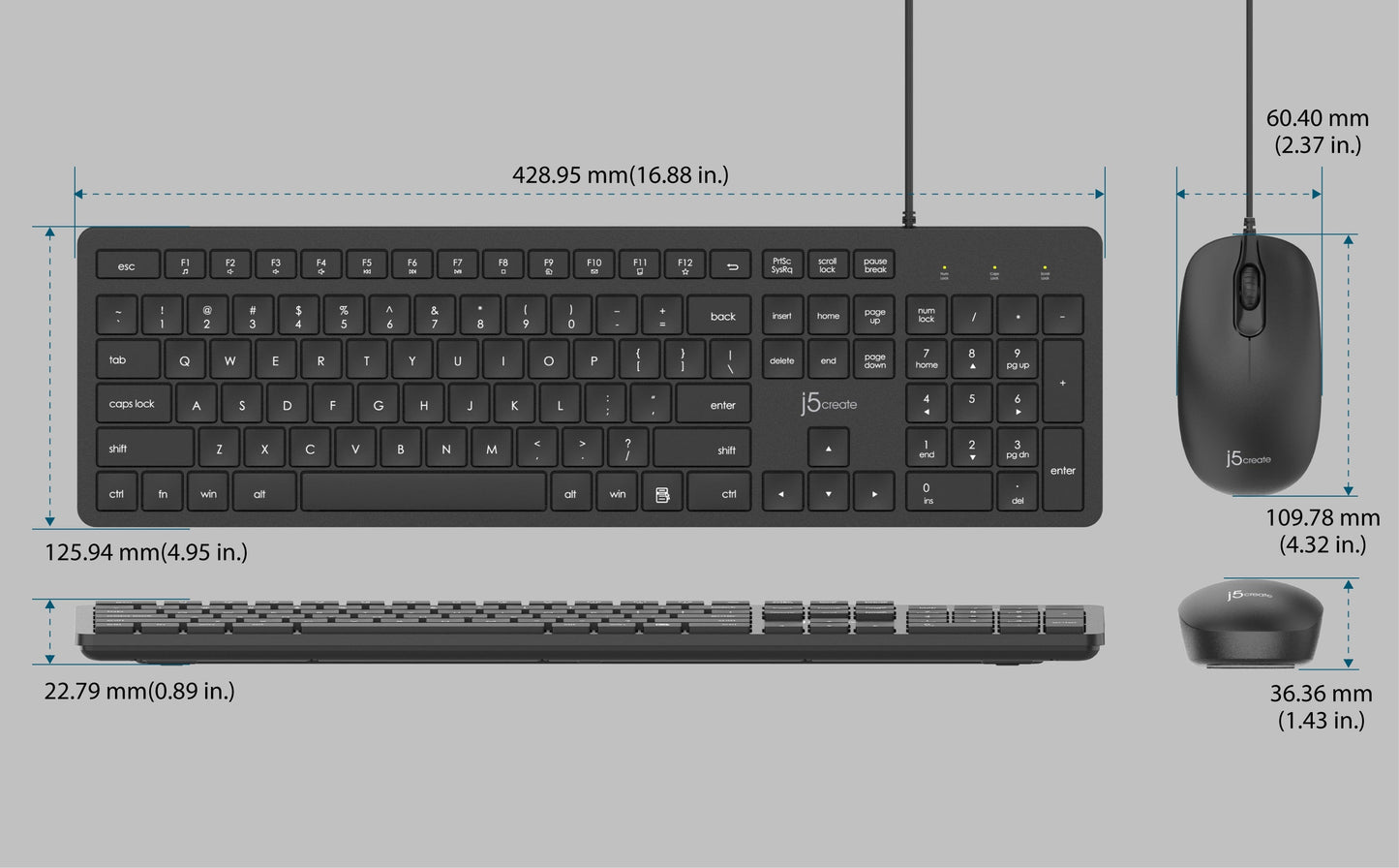 J5create Full-Size Desktop Keyboard and Mouse (Combo) - JIKMU115