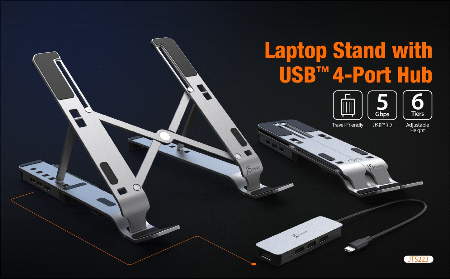 J5create Laptop Stand with USB 4-Port Hub - JTS223