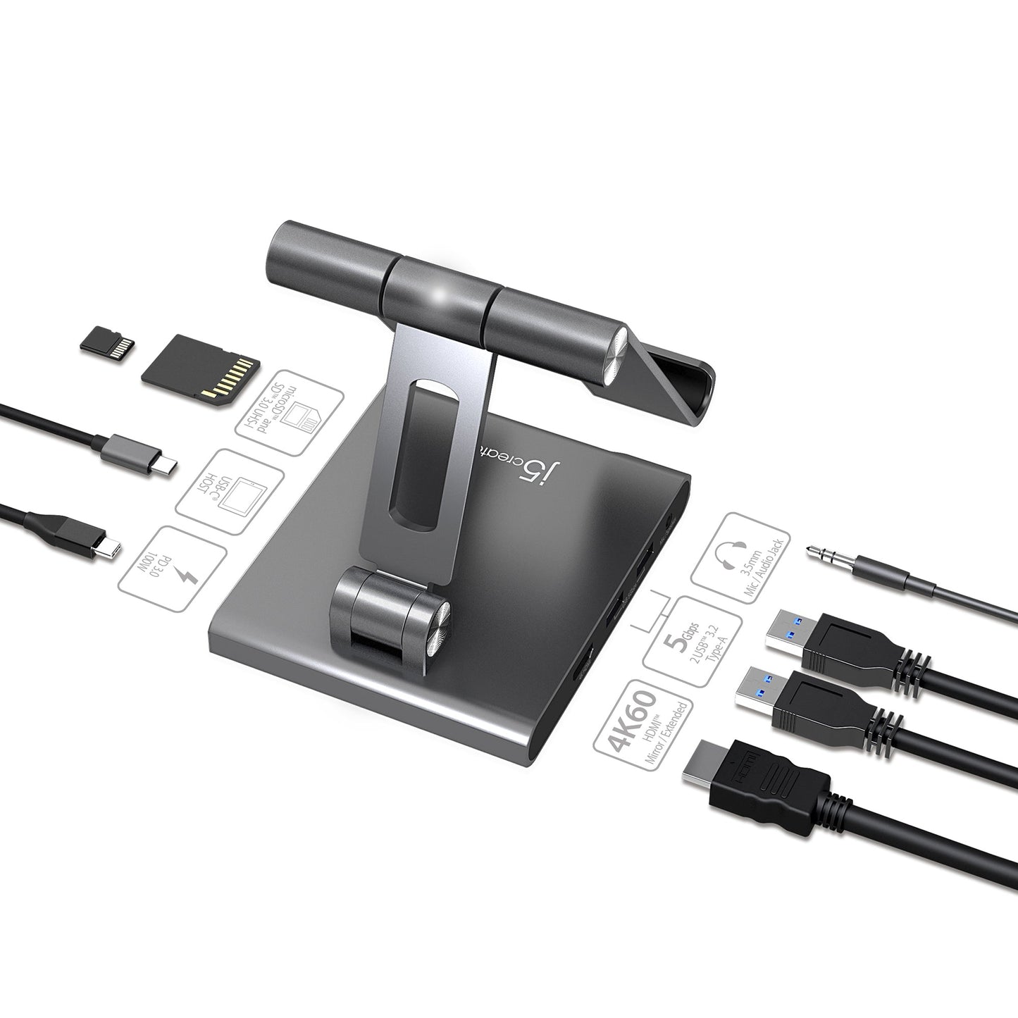J5create Multi-Angle Stand with Docking Station for iPad Pro - JTS224