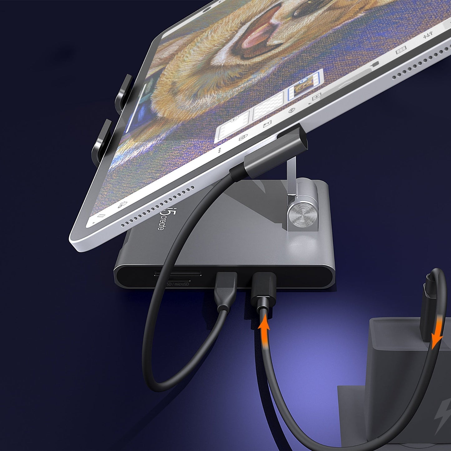 J5create Multi-Angle Stand with Docking Station for iPad Pro - JTS224
