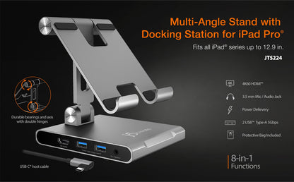 J5create Multi-Angle Stand with Docking Station for iPad Pro - JTS224
