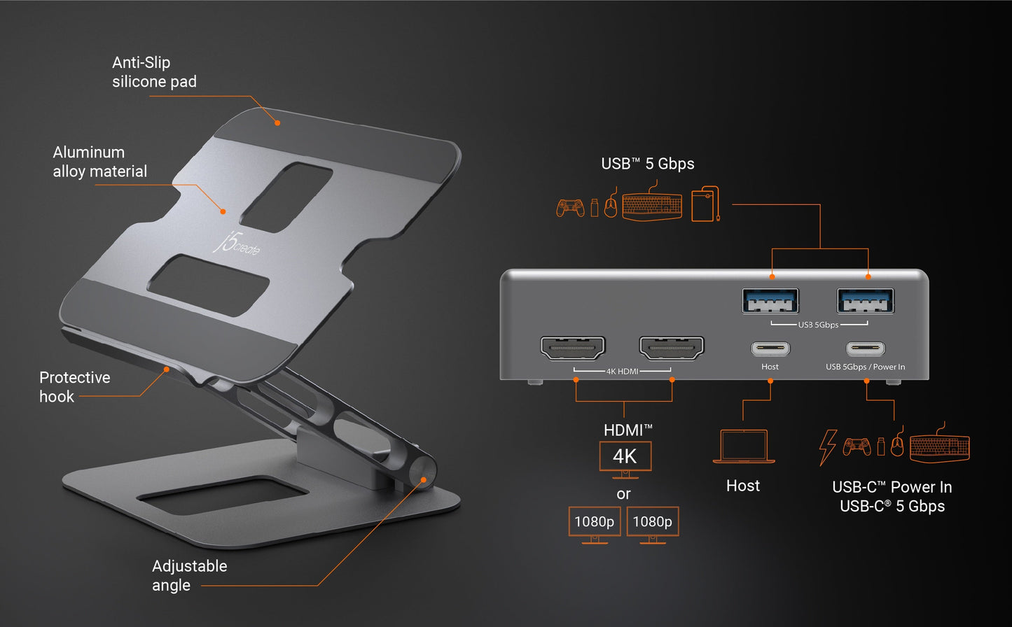 J5create Multi-Angle Dual HDMI Laptop Stand - JTS426