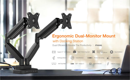 J5create Ergonomic Dual-Monitor Mount with Docking Station - JTSA302
