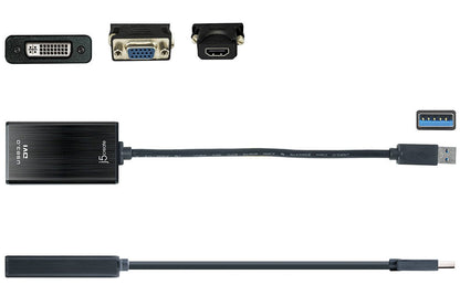 J5create USB 3.0 DVI Display Adapter with VGA and HDMI Adapters - JUA330U