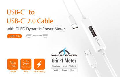 J5create USB-C Dynamic Power Meter Charging Cable - JUCP14