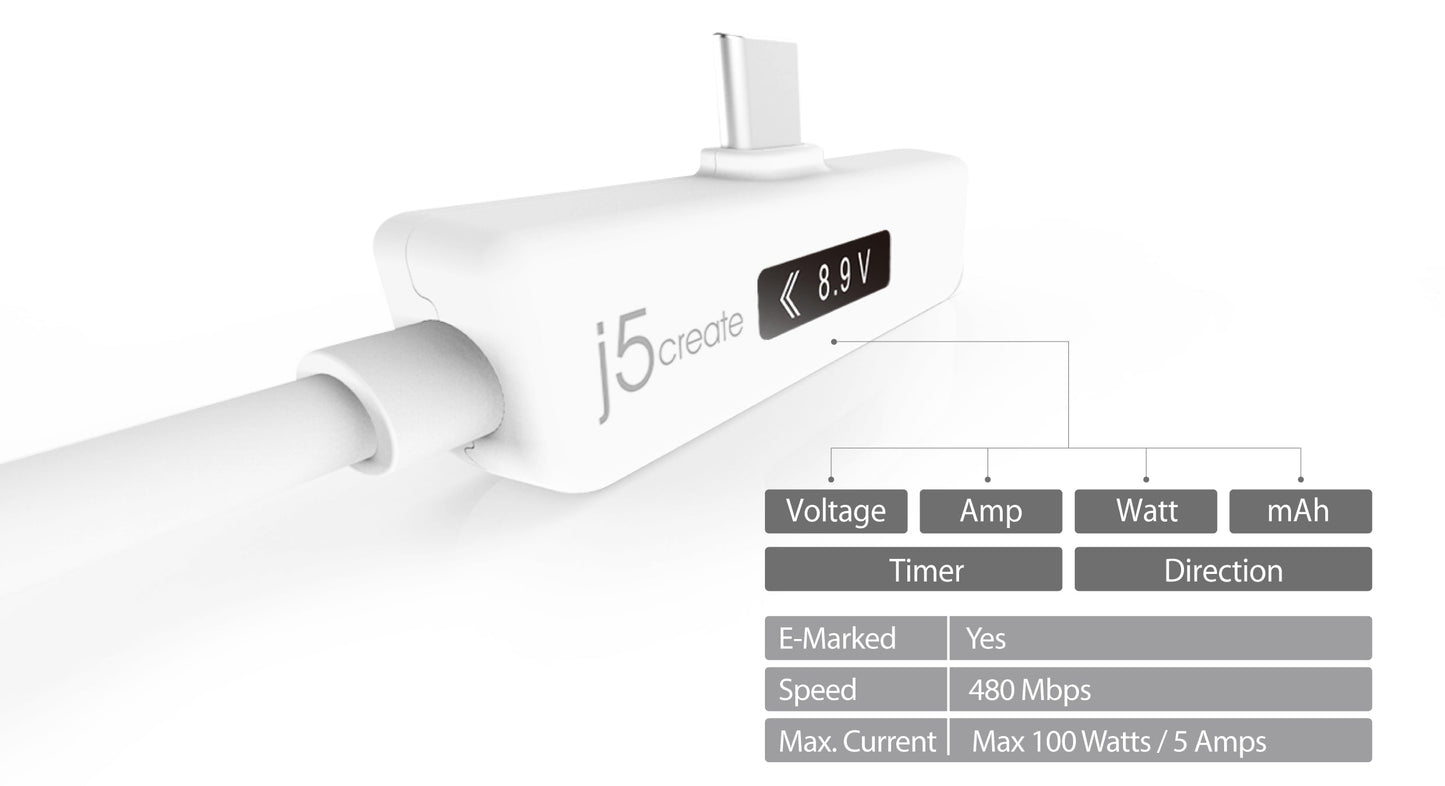 J5create USB-C Dynamic Power Meter Charging Cable - JUCP15