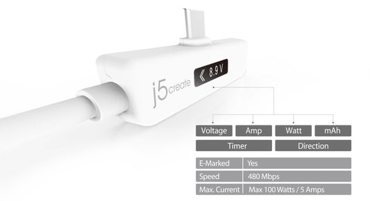 J5create USB-C Dynamic Power Meter Charging Cable - JUCP15