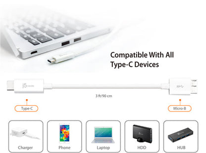 J5create USB Type-C 3.1 To USB 3.0 Micro-B Cable - JUCX07