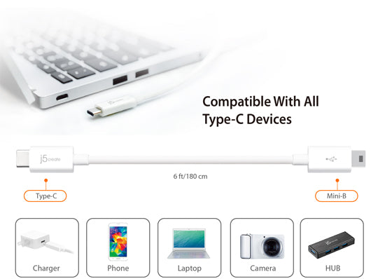 J5create USB Type-C 2.0 to Mini-B Cable - JUCX10