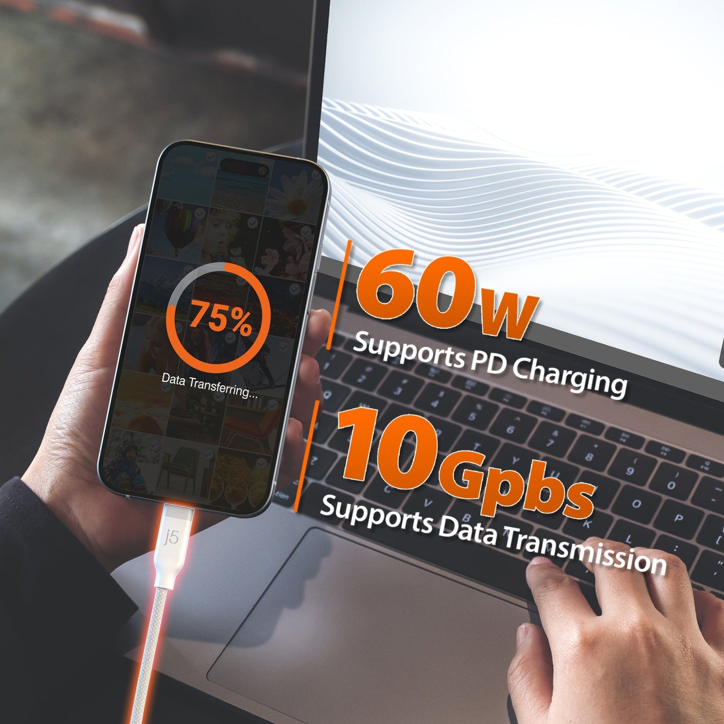 J5create USB-C 3-in-1 Charge and Data Cable - JUCX19L12B