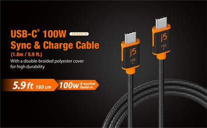 J5create USB-C 100W Sync & Charge Cable - JUCX25L18