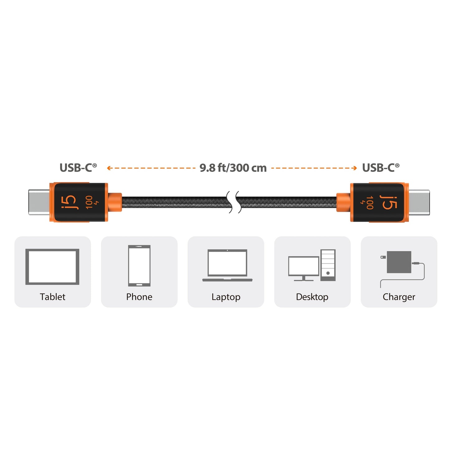 J5create USB-C 100W Sync & Charge Cable - JUCX25L30