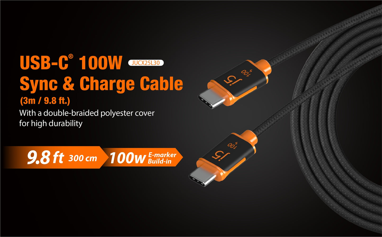 J5create USB-C 100W Sync & Charge Cable - JUCX25L30