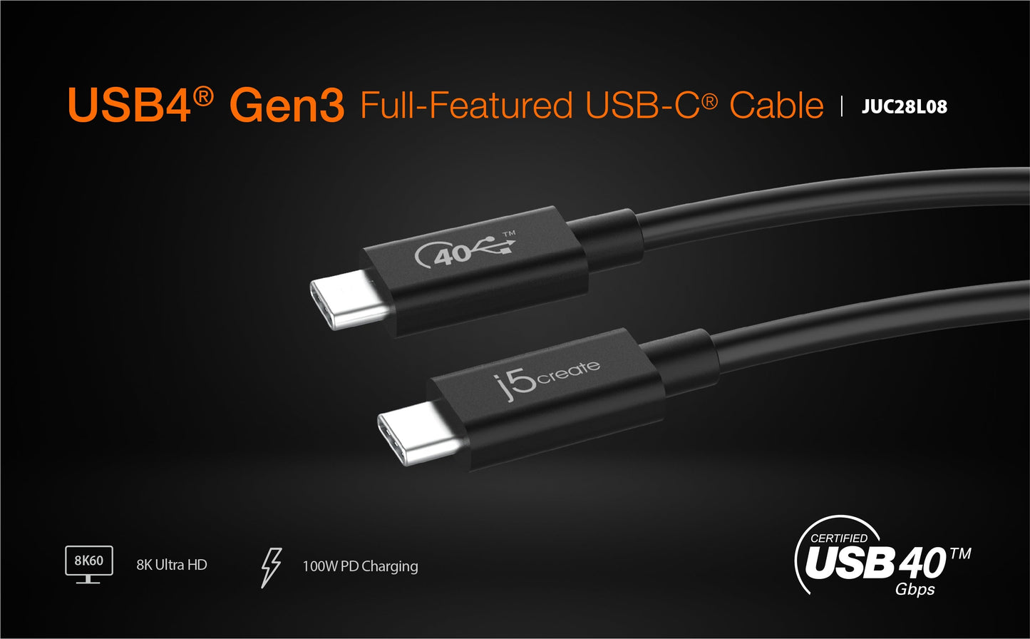 J5create Full-Featured USB-C Cable (USB4 Gen 3) - JUC28L08
