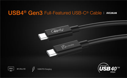 J5create Full-Featured USB-C Cable (USB4 Gen 3) - JUC28L08