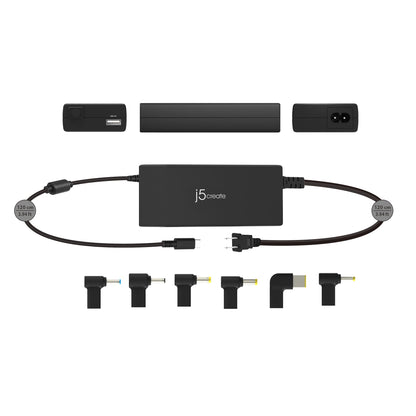 J5create 100W PD USB-C Super Charger with 6 Types of DC Connector - JUP2290DC