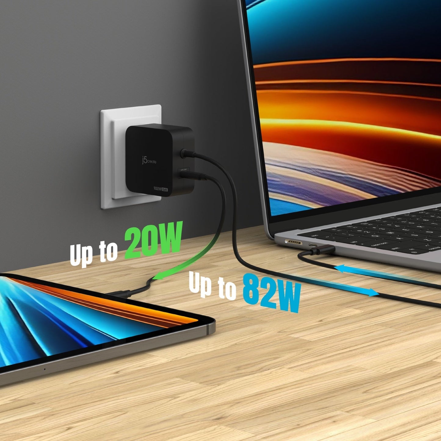 J5create 102W GaN PD USB-C 2-Port Charger with Changeable Plugs - JUP25102V
