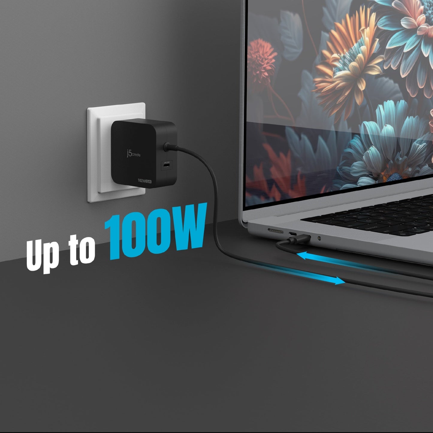 J5create 102W GaN PD USB-C 2-Port Charger with Changeable Plugs - JUP25102V