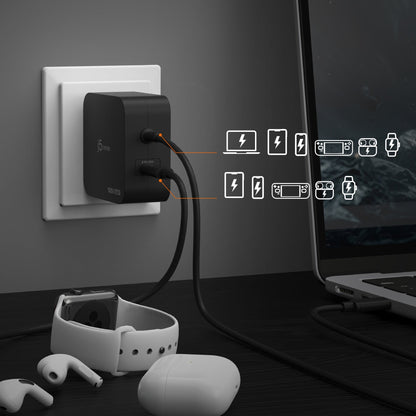 J5create 102W GaN PD USB-C 2-Port Charger with Changeable Plugs - JUP25102V