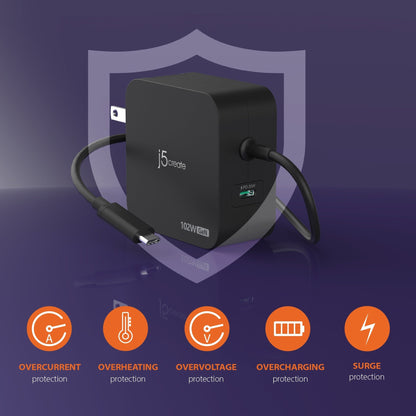 J5create 102W GaN PD USB-C 2-Port Charger with Changeable Plugs - JUP25102V
