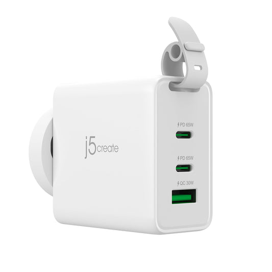 J5create 65W GaN USB-C® 3-Port Travel Charger with changeable AC plugs - JUP3565V