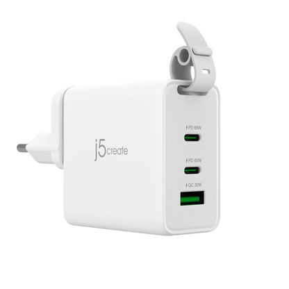 J5create 65W GaN USB-C® 3-Port Travel Charger with changeable AC plugs - JUP3565V