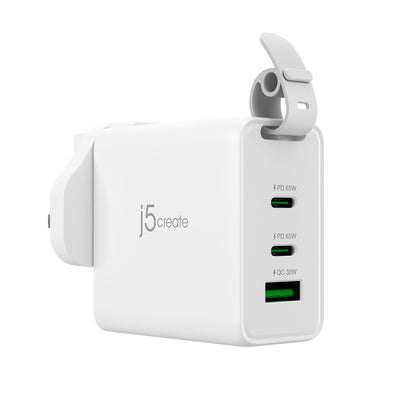 J5create 65W GaN USB-C® 3-Port Travel Charger with changeable AC plugs - JUP3565V