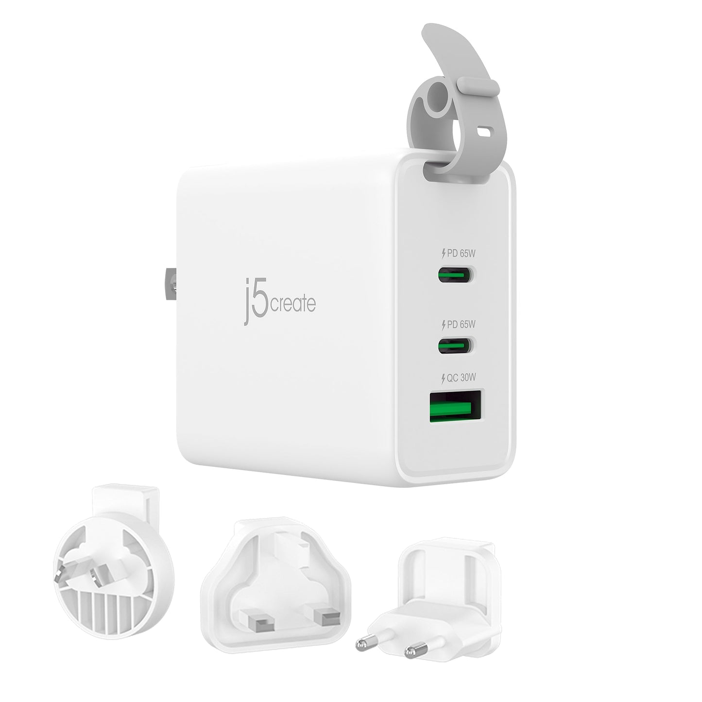 J5create 65W GaN USB-C® 3-Port Travel Charger with changeable AC plugs - JUP3565V