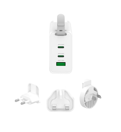 J5create 65W GaN USB-C® 3-Port Travel Charger with changeable AC plugs - JUP3565V