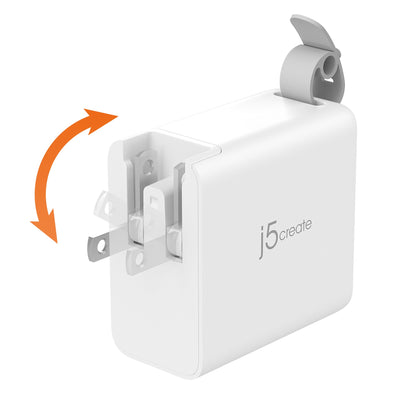 J5create 65W GaN USB-C® 3-Port Travel Charger with changeable AC plugs - JUP3565V