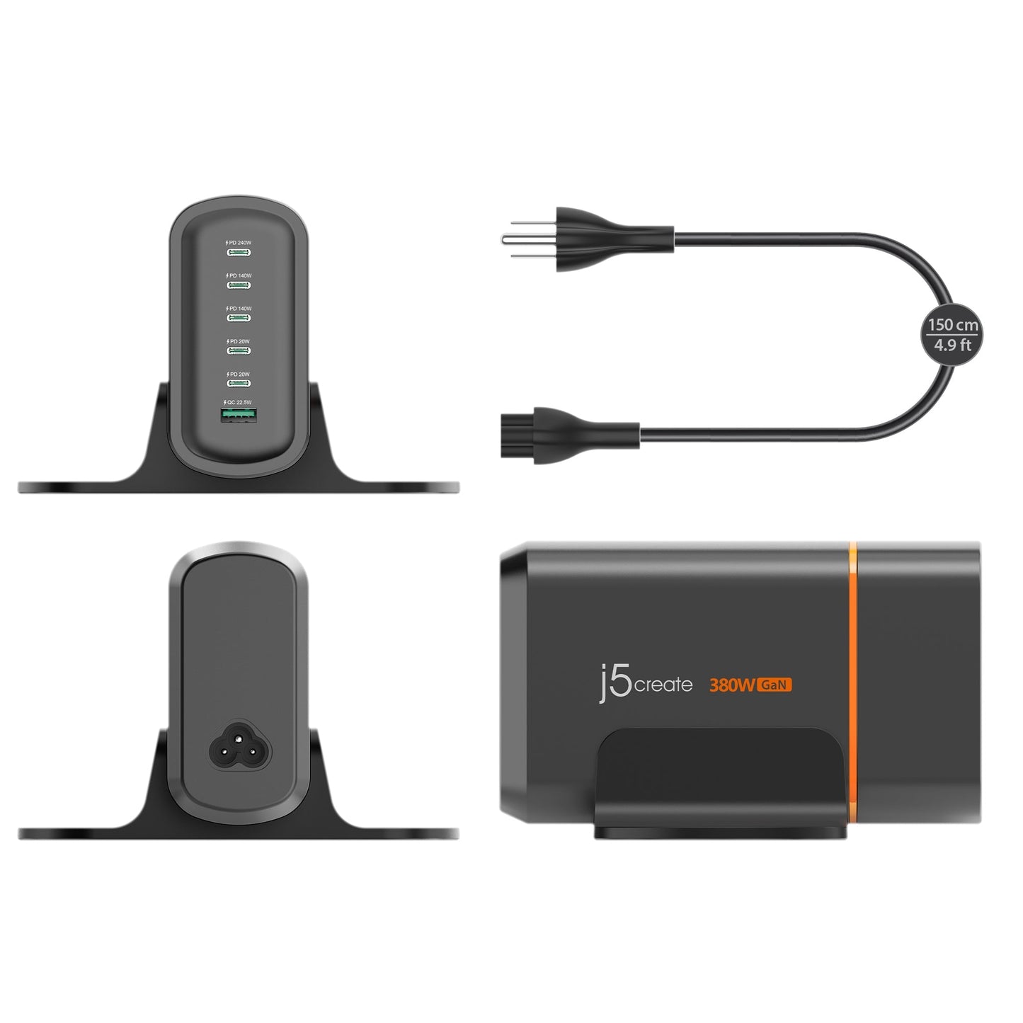J5create 380W GaN USB-C 6-Port Charger - JUP67380
