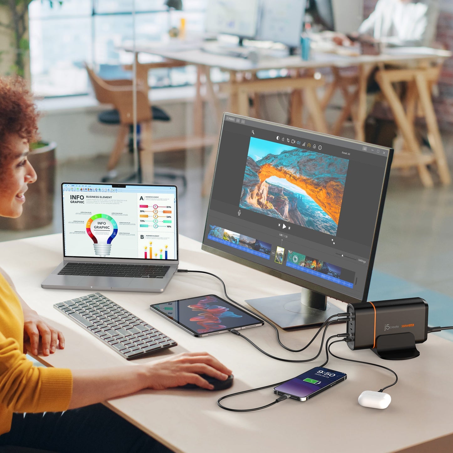 J5create 380W GaN USB-C 6-Port Charger - JUP67380