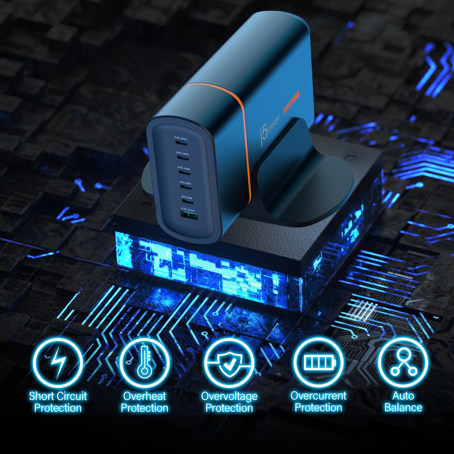 J5create 380W GaN USB-C 6-Port Charger - JUP67380